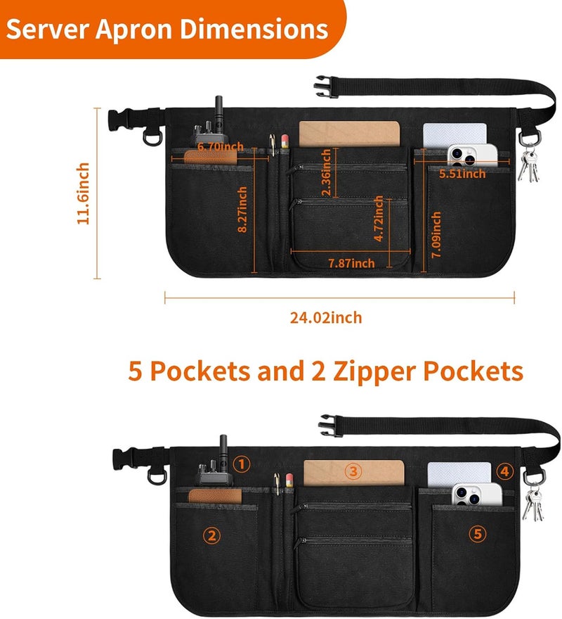 RHQQ Professional Cleaning Apron with 7 Pockets and Adjustable Waist Belt, Bartender, Chef, Waiter - Women & Men, Restaurants, Cafes, Bars, Black - Image 2